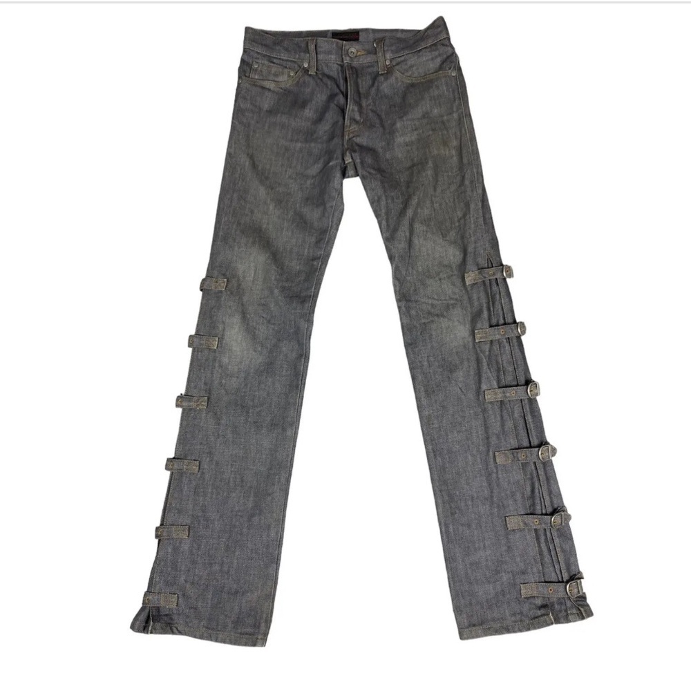 Morgan Homme Japanese Streetwear Buckle Jeans Gray Denim Waist 30 EUC